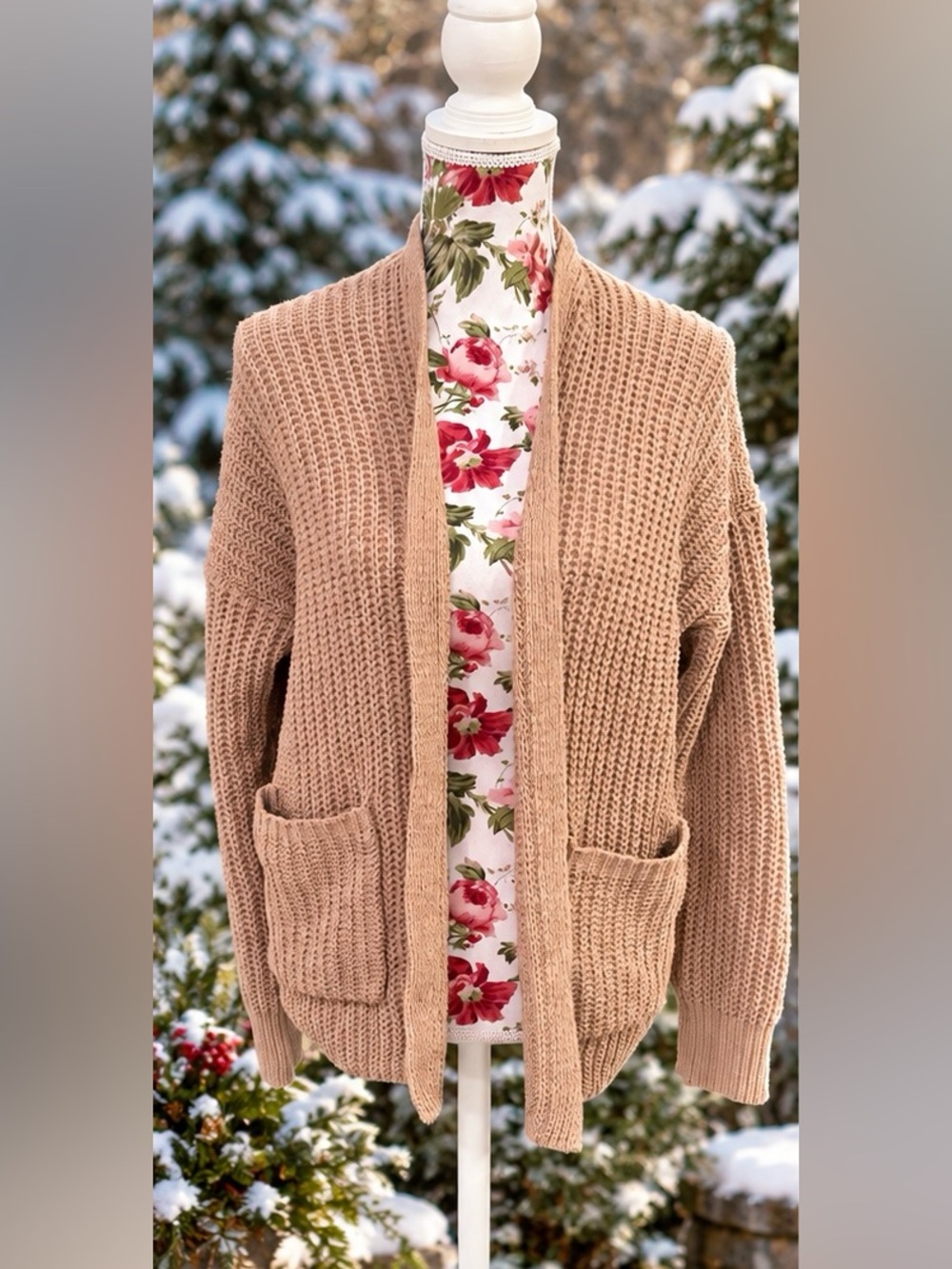 NWT American Eagle Camel Open-Knit Cardigan with Pockets Size M